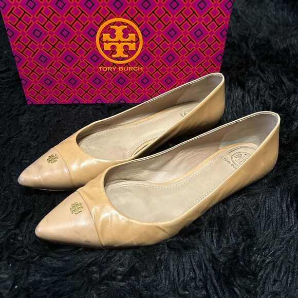 TB TORY BURCH nude tan leather flats slip on shoes women’s 8.5 - Picture 2 of 8